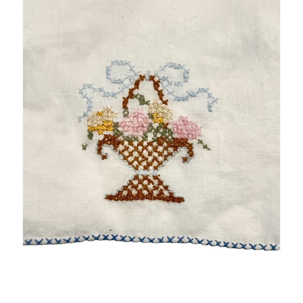 Vintage 2 Cocktail Napkins & Table Runner Cross Stitch Embroidery Teapot Floral - Picture 3 of 7
